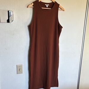 Nine West Sleeveless Ribbed Midi Dress in Rich Brown